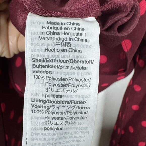 J. Crew Top Medium Red Pink Smocked Dot Crinkle Chiffon Top Holidays AC669 - Picture 3 of 6